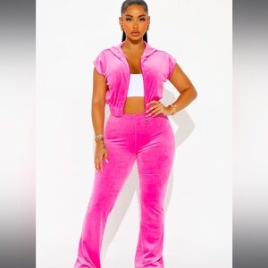 Vibrant Pink Velour Crop Set